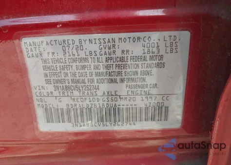 2020 Nissan Sentra Sv Xtronic Cvt из США, поврежденный, VIN 3N1AB8CV5LY262744